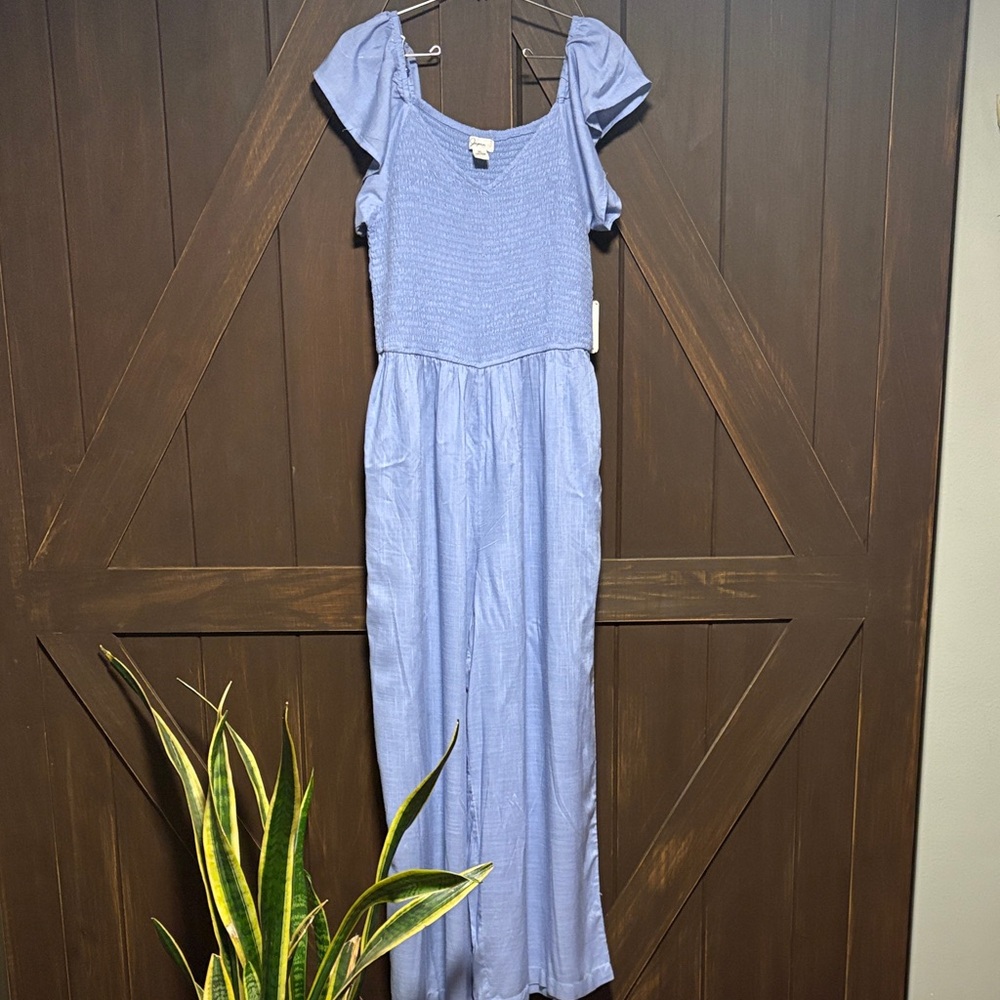 Japna- Blue Puff Sleeve Maxi Top Type Lightweight Romper.